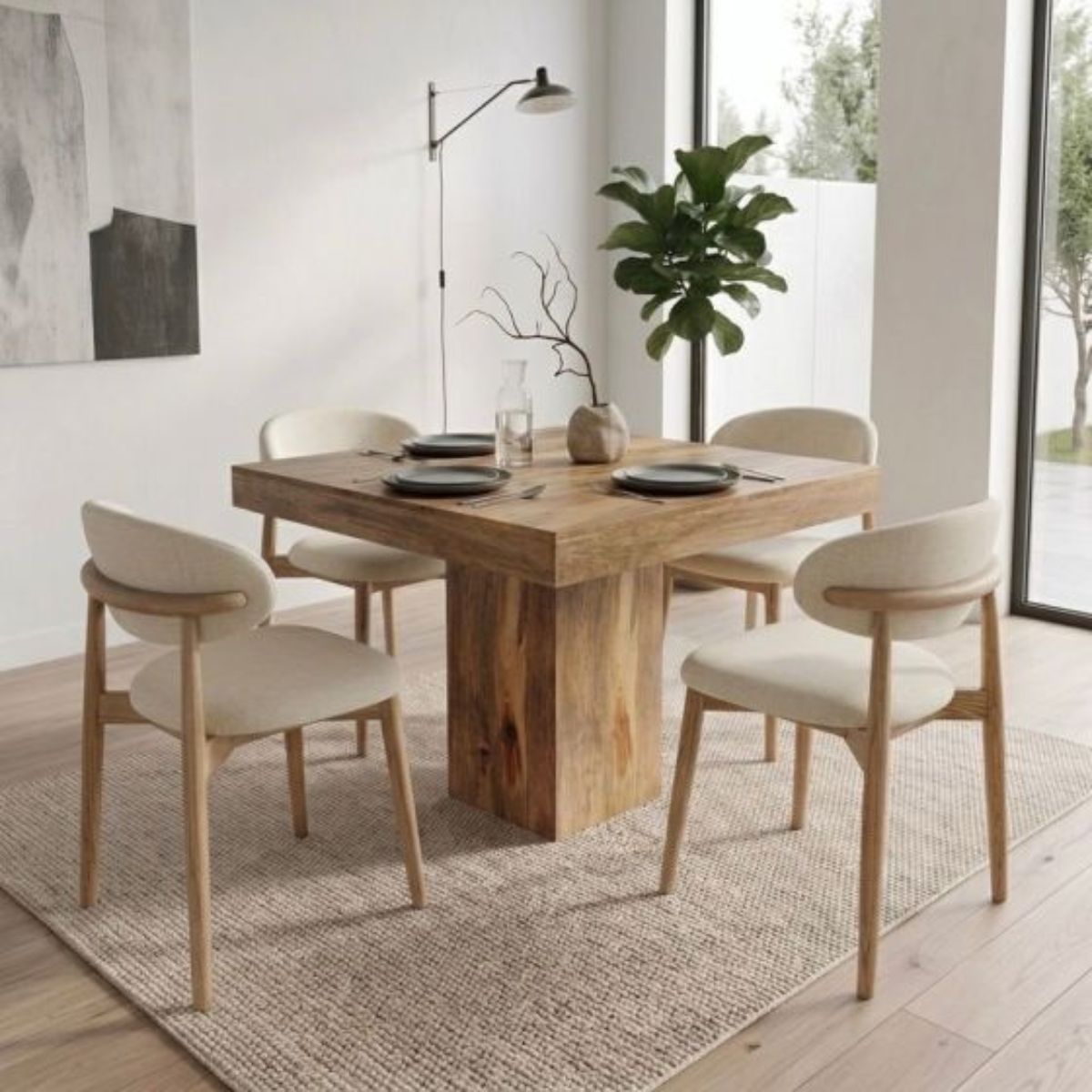 Trade Furniture Light Dakota Mango Wood 120cm Cube Dining Table & 4 Scandi Chairs (5 Colours)
