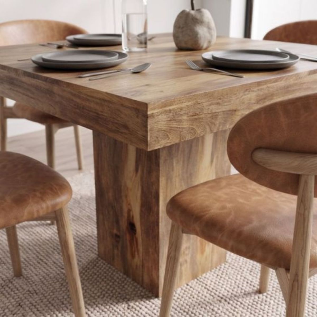 Trade Furniture Light Dakota Mango Wood 120cm Cube Dining Table & 4 Scandi Chairs (5 Colours)