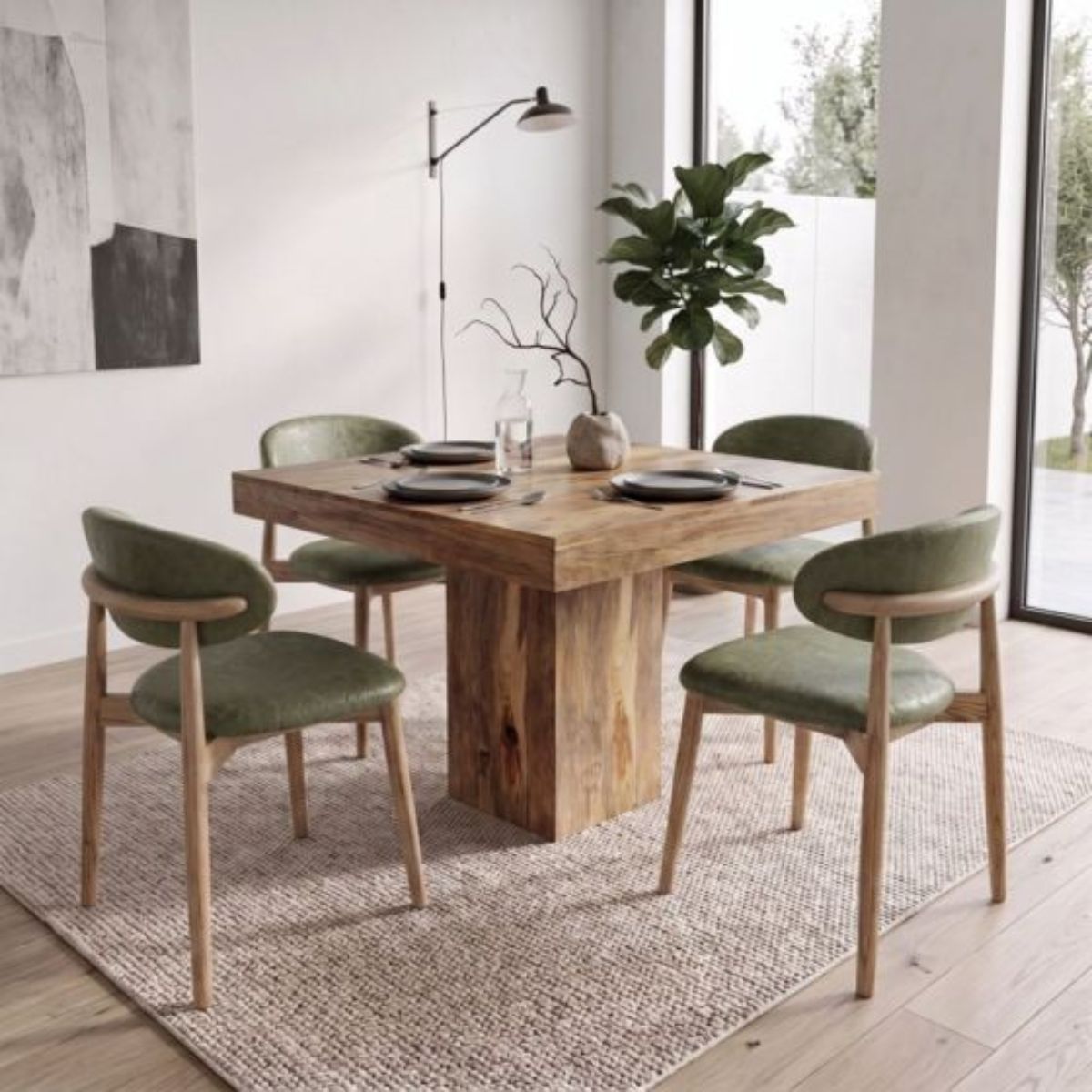 Trade Furniture Light Dakota Mango Wood 120cm Cube Dining Table & 4 Scandi Chairs (5 Colours)