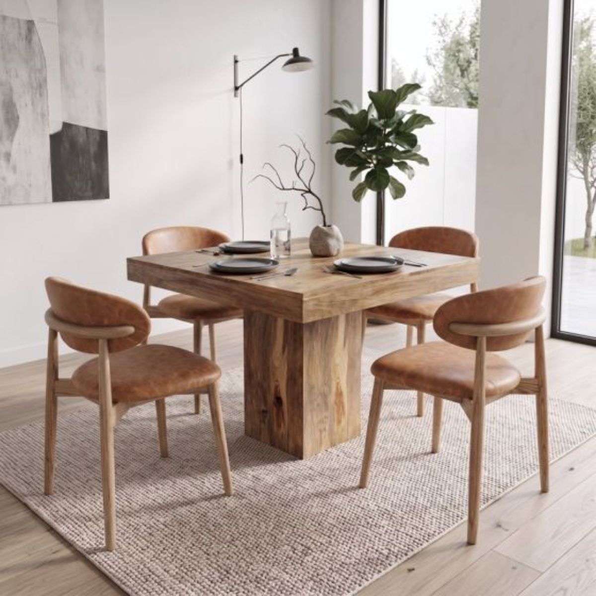 Trade Furniture Light Dakota Mango Wood 120cm Cube Dining Table & 4 Scandi Chairs (5 Colours)