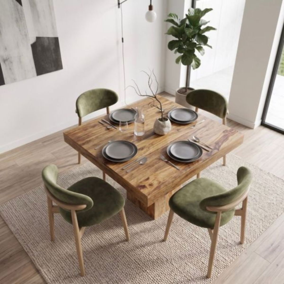 Trade Furniture Light Dakota Mango Wood 120cm Cube Dining Table & 4 Scandi Chairs (5 Colours)