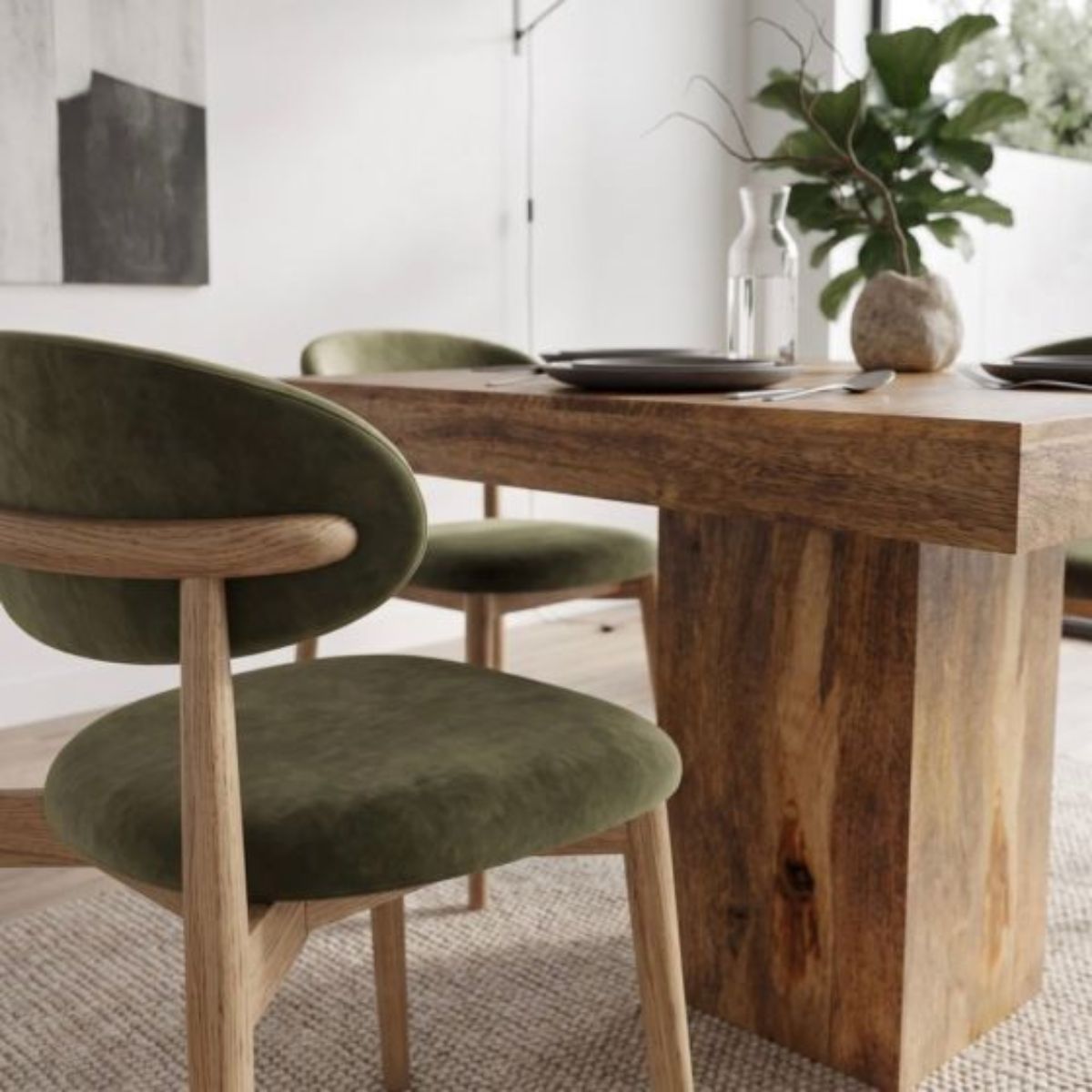 Trade Furniture Light Dakota Mango Wood 120cm Cube Dining Table & 4 Scandi Chairs (5 Colours)
