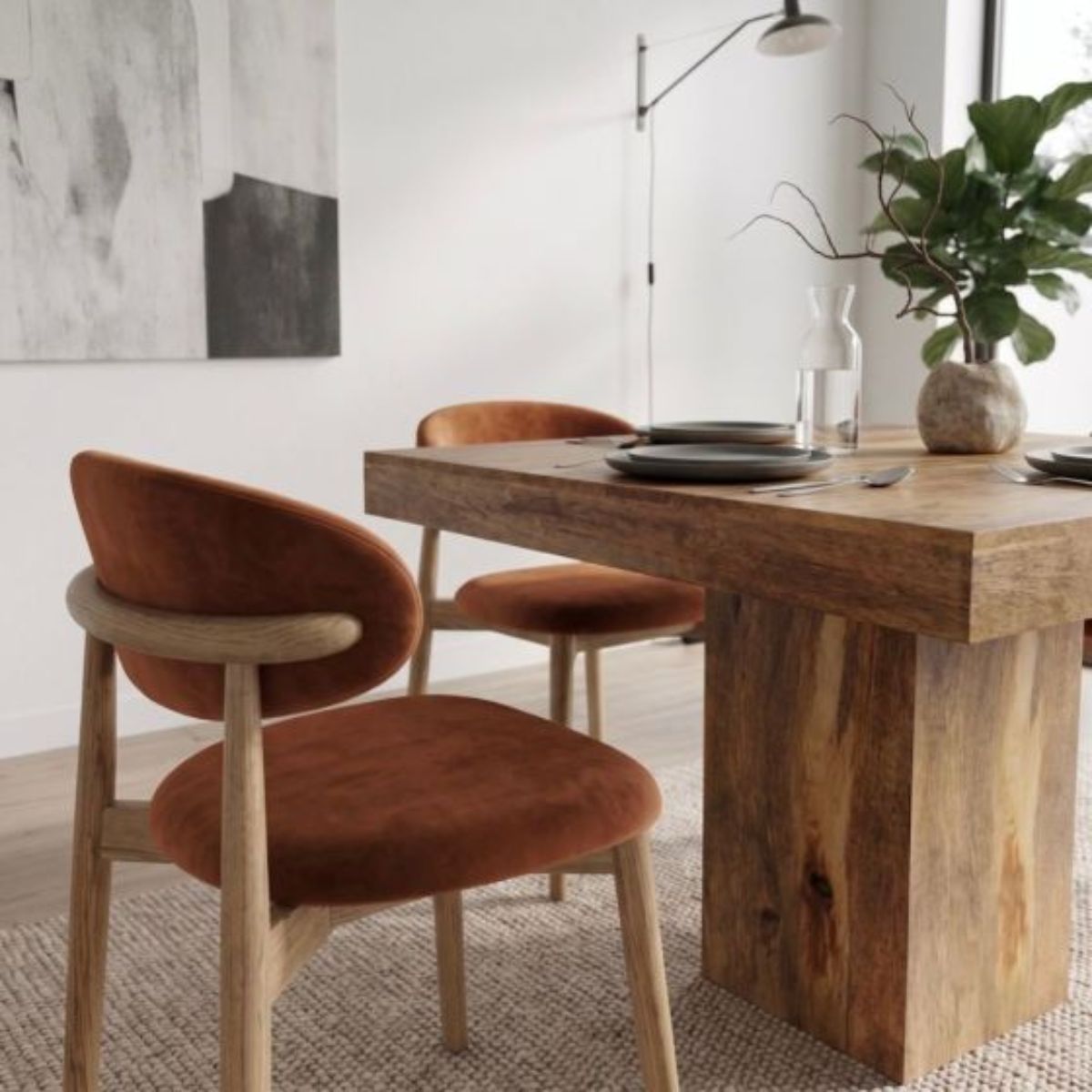 Trade Furniture Light Dakota Mango Wood 120cm Cube Dining Table & 4 Scandi Chairs (5 Colours)