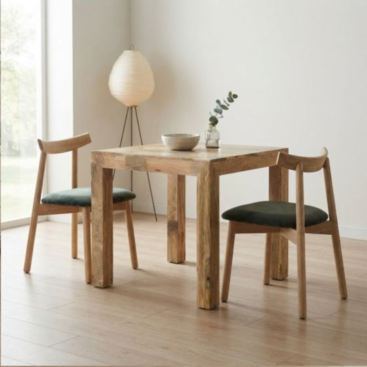 Trade Furniture Light Dakota Mango Wood 80CM Table & 2 Scandi Chairs (5 Colours)