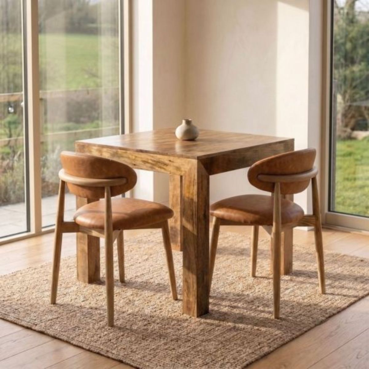 Trade Furniture Light Dakota Mango Wood 80CM Table & 2 Scandi Chairs (5 Colours)