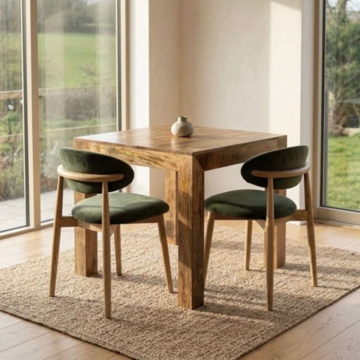 Trade Furniture Light Dakota Mango Wood 80CM Table & 2 Scandi Chairs (5 Colours)