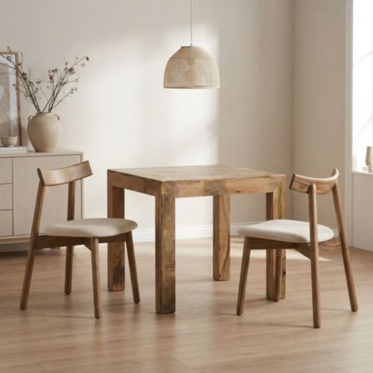Trade Furniture Light Dakota Mango Wood 80CM Table & 2 Stacking Oslo Chairs (3 Colours)