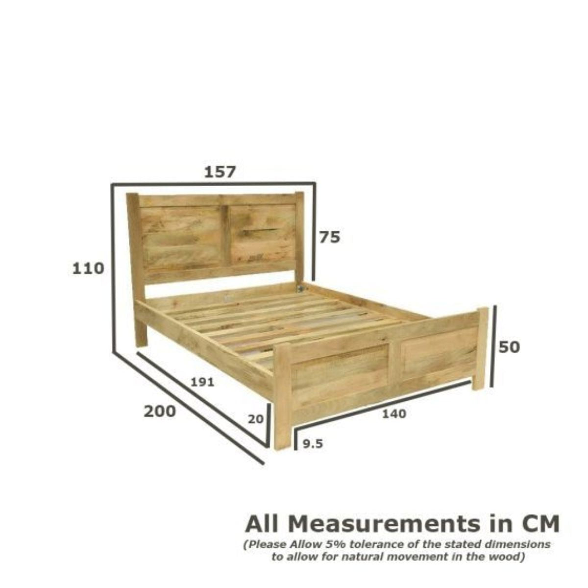 Trade Furniture Light Dakota Mango Wood Bed Frame (3 Sizes)