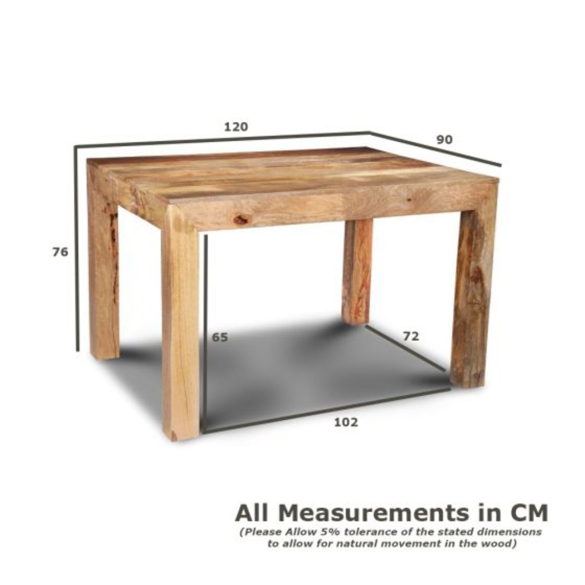 Trade Furniture Light Mango Wood 120cm Dining Table