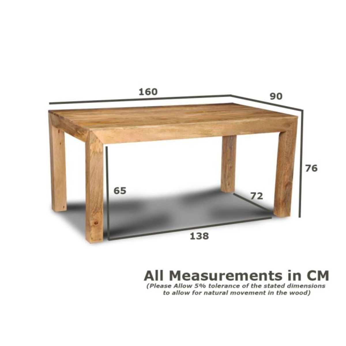 Trade Furniture Light Mango Wood 160cm Dining Table