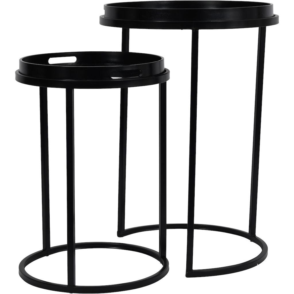 Linear Face Set of Two Side Tray Tables - Black-Beaumonde