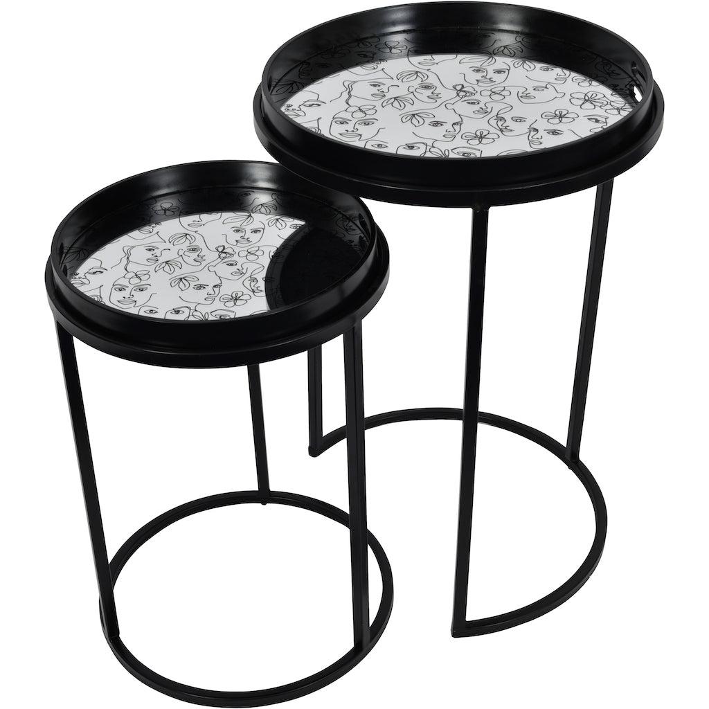 Linear Face Set of Two Side Tray Tables - Black-Beaumonde