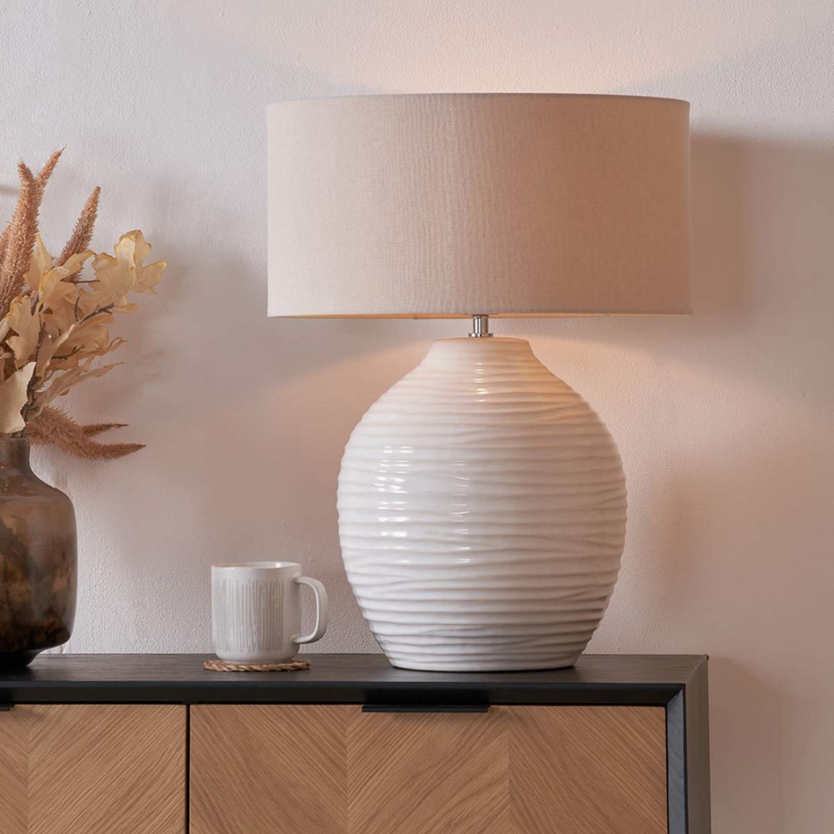 Pacific Lifestyle Linnea White Grooved Ceramic Table Lamp