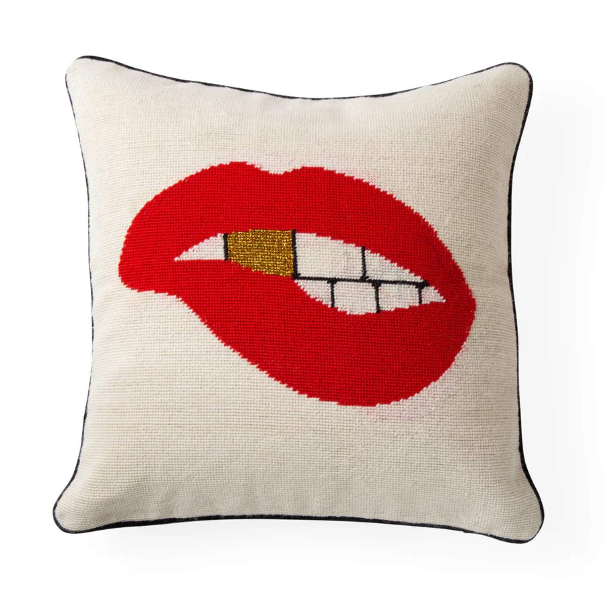 Jonathan Adler Lips Bitten Needlepoint Throw Cushion