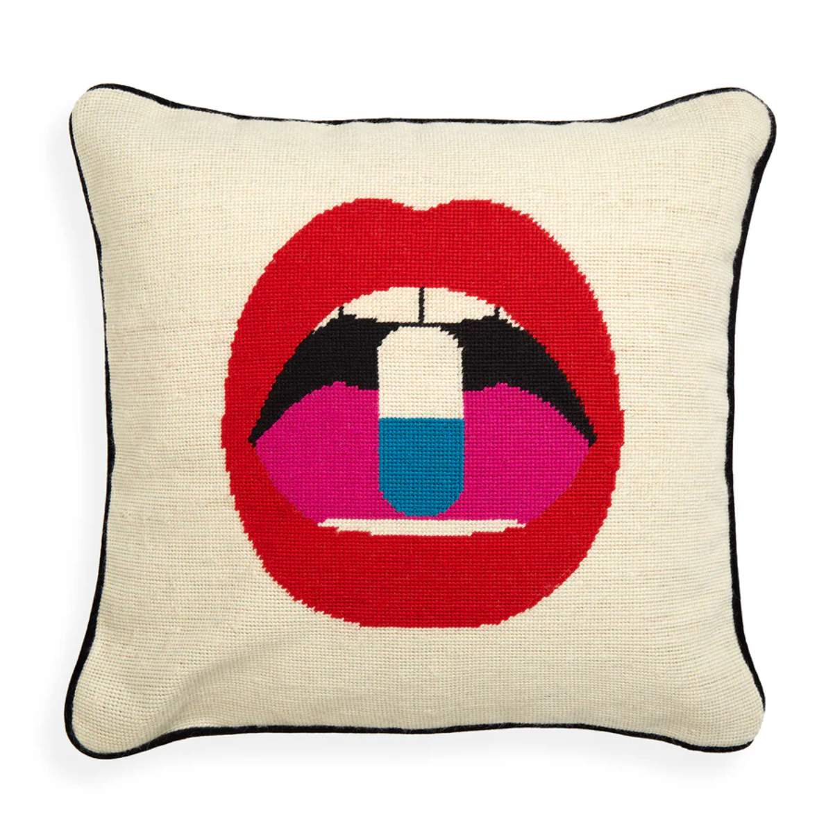 Jonathan Adler Lips Full Dose Needlepoint Cushion