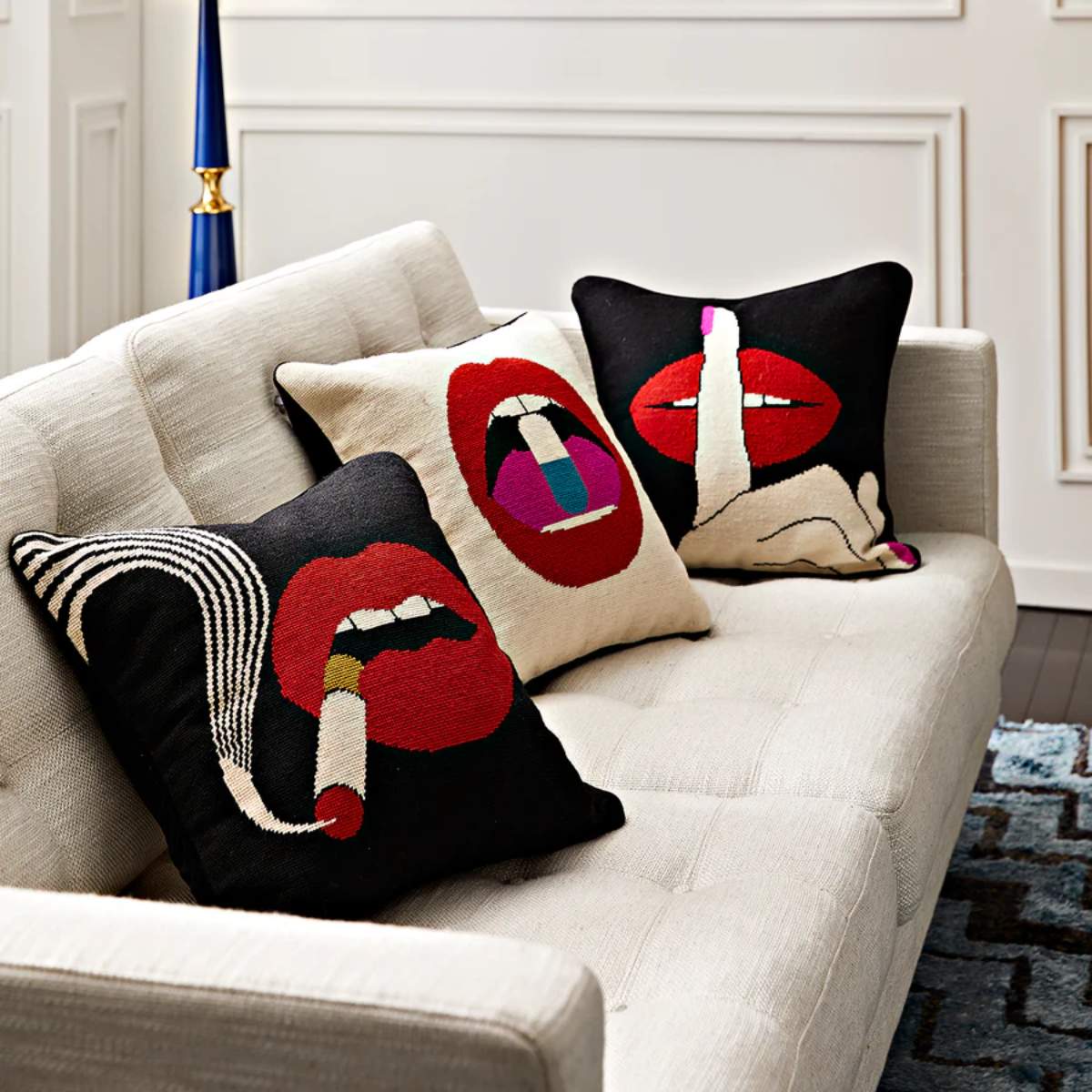 Jonathan Adler Lips Full Dose Needlepoint Cushion