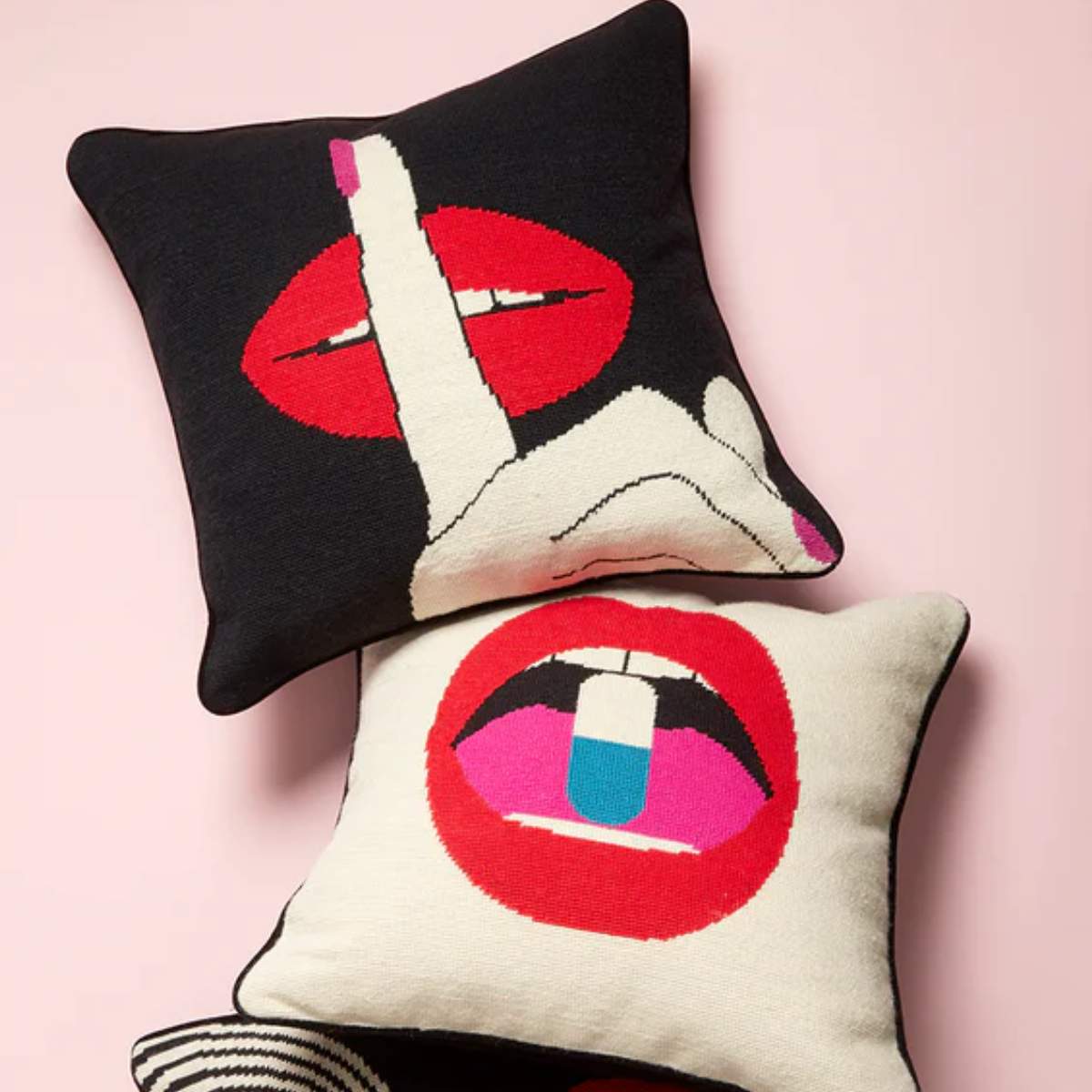 Jonathan Adler Lips Full Dose Needlepoint Cushion