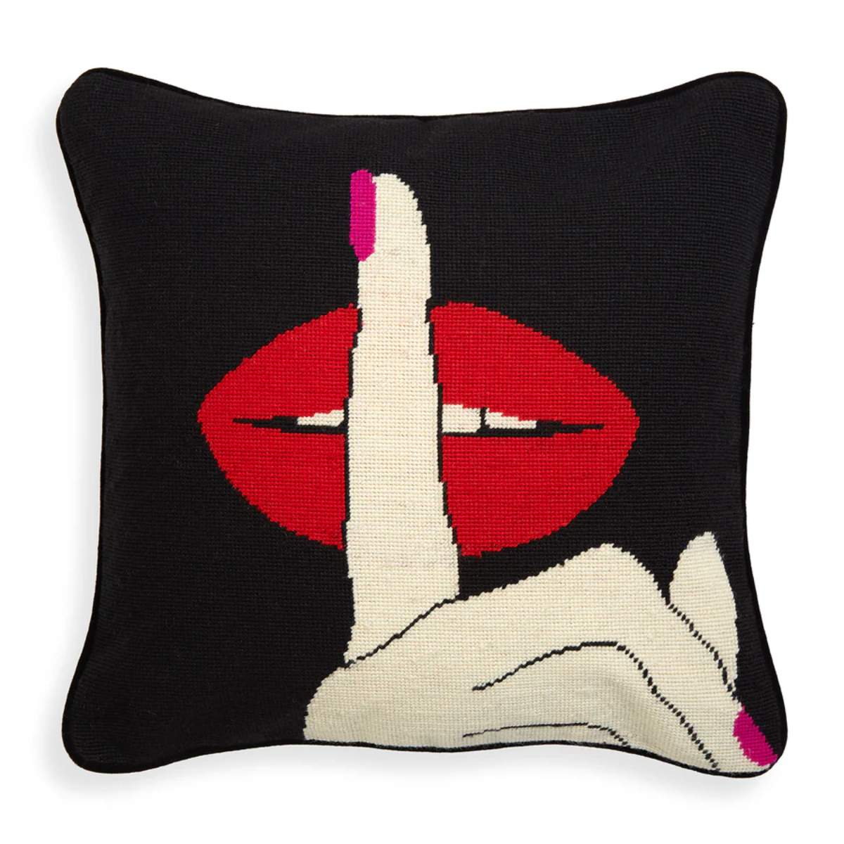 Jonathan Adler Lips Hush Needlepoint Cushion