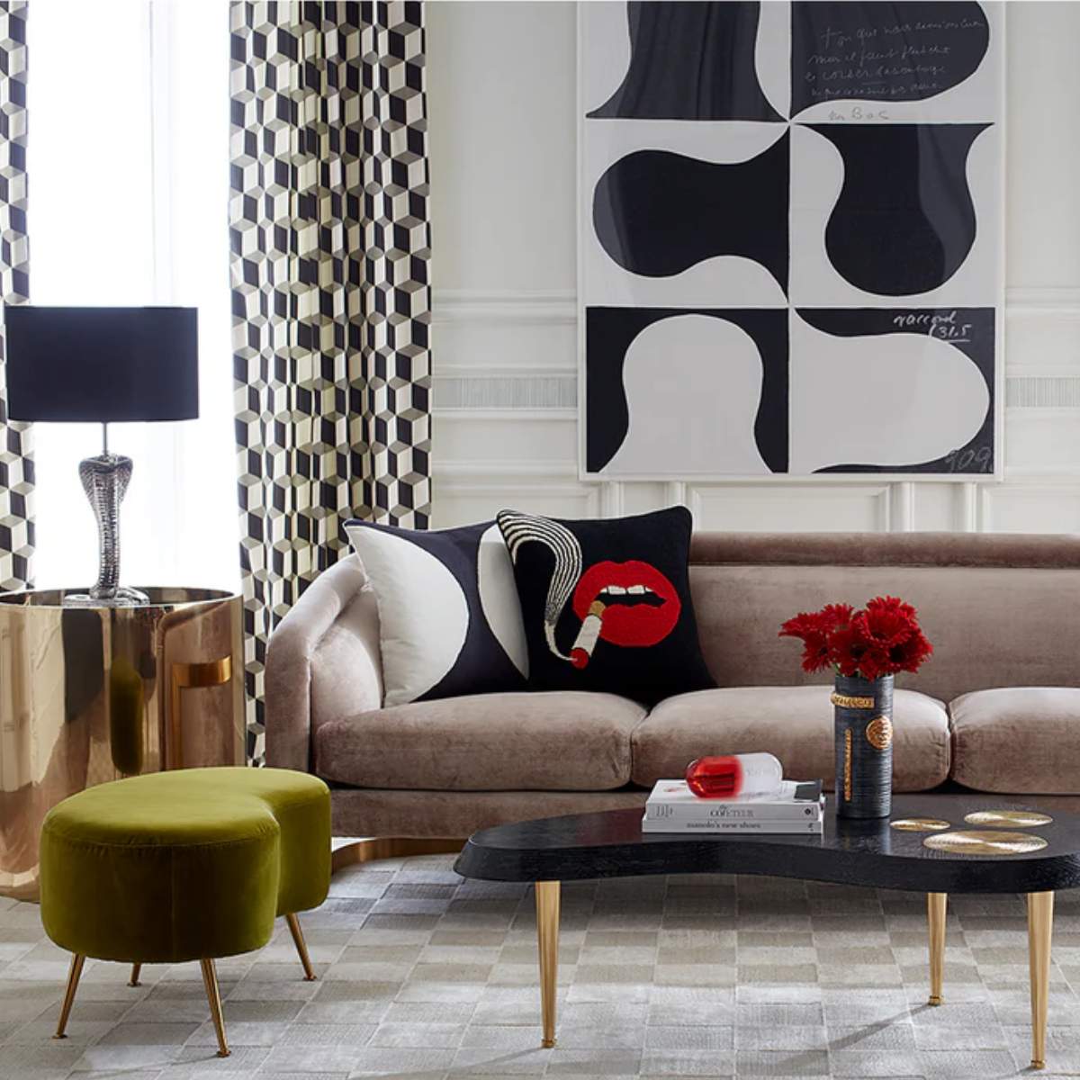 Jonathan Adler Lips Smolder Needlepoint Cushion