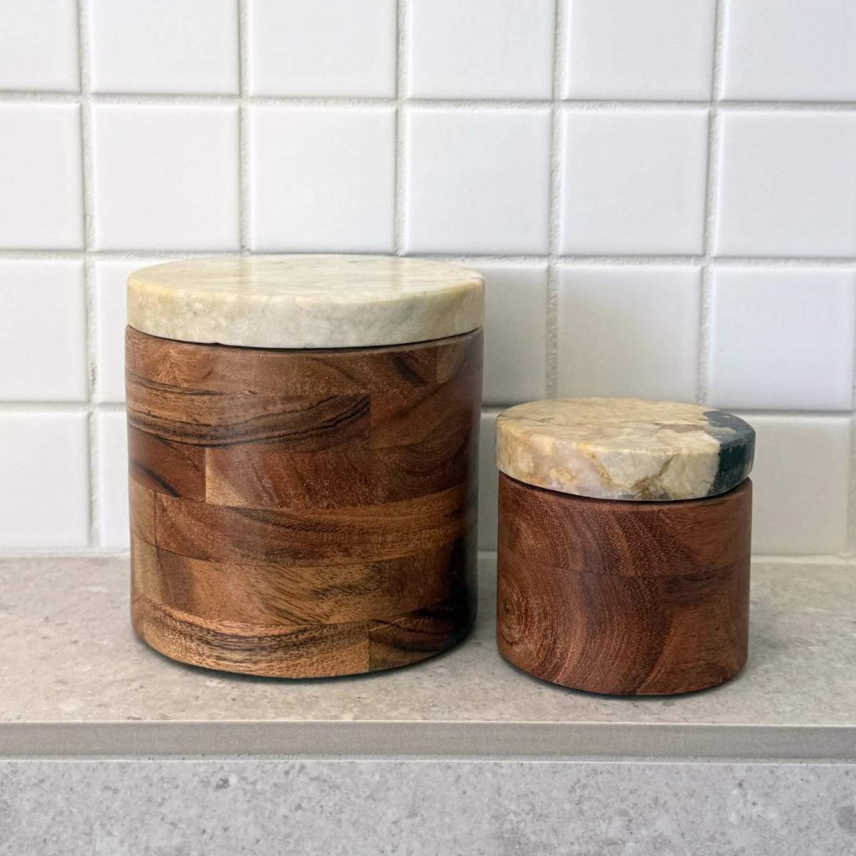 Bloomingville Lisanne 10.5cm Jar w/Lid | Acacia/Green Marble