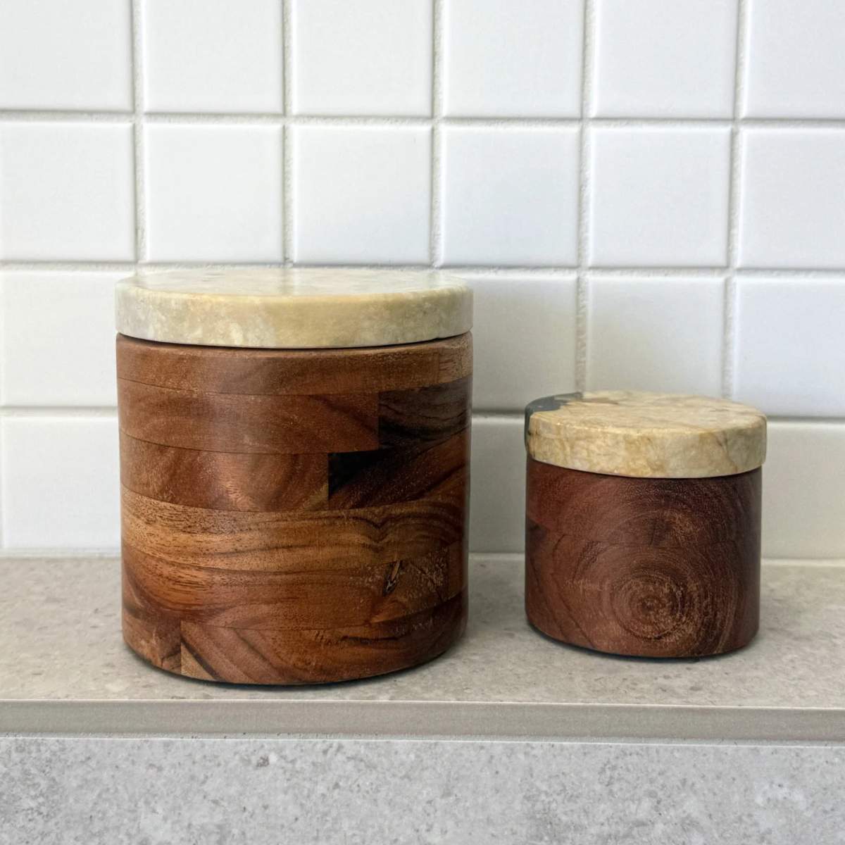 Bloomingville Lisanne 10.5cm Jar w/Lid | Acacia/Green Marble