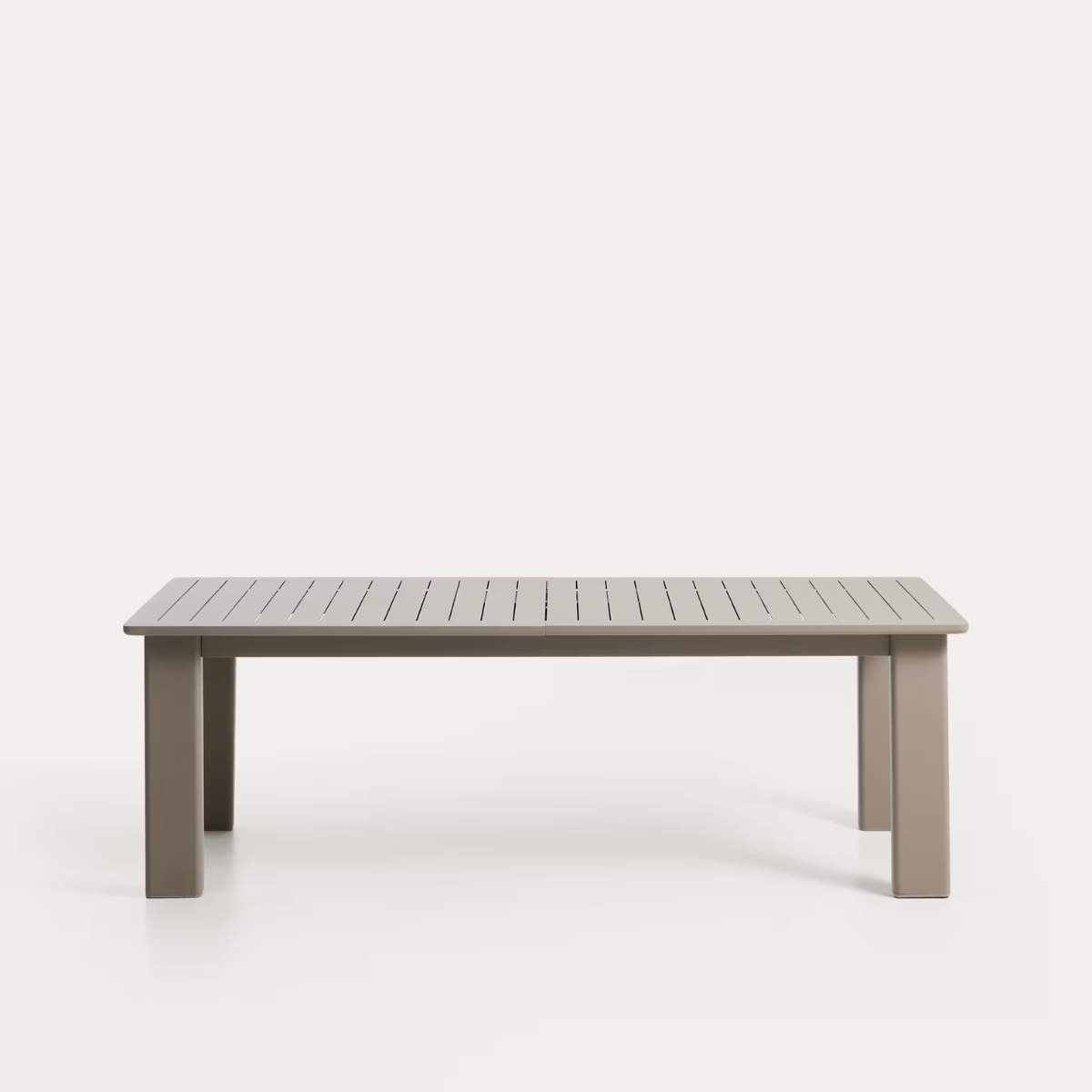 Kave Home Livorno extendable table in taupe aluminium 233(350) x 100 cm
