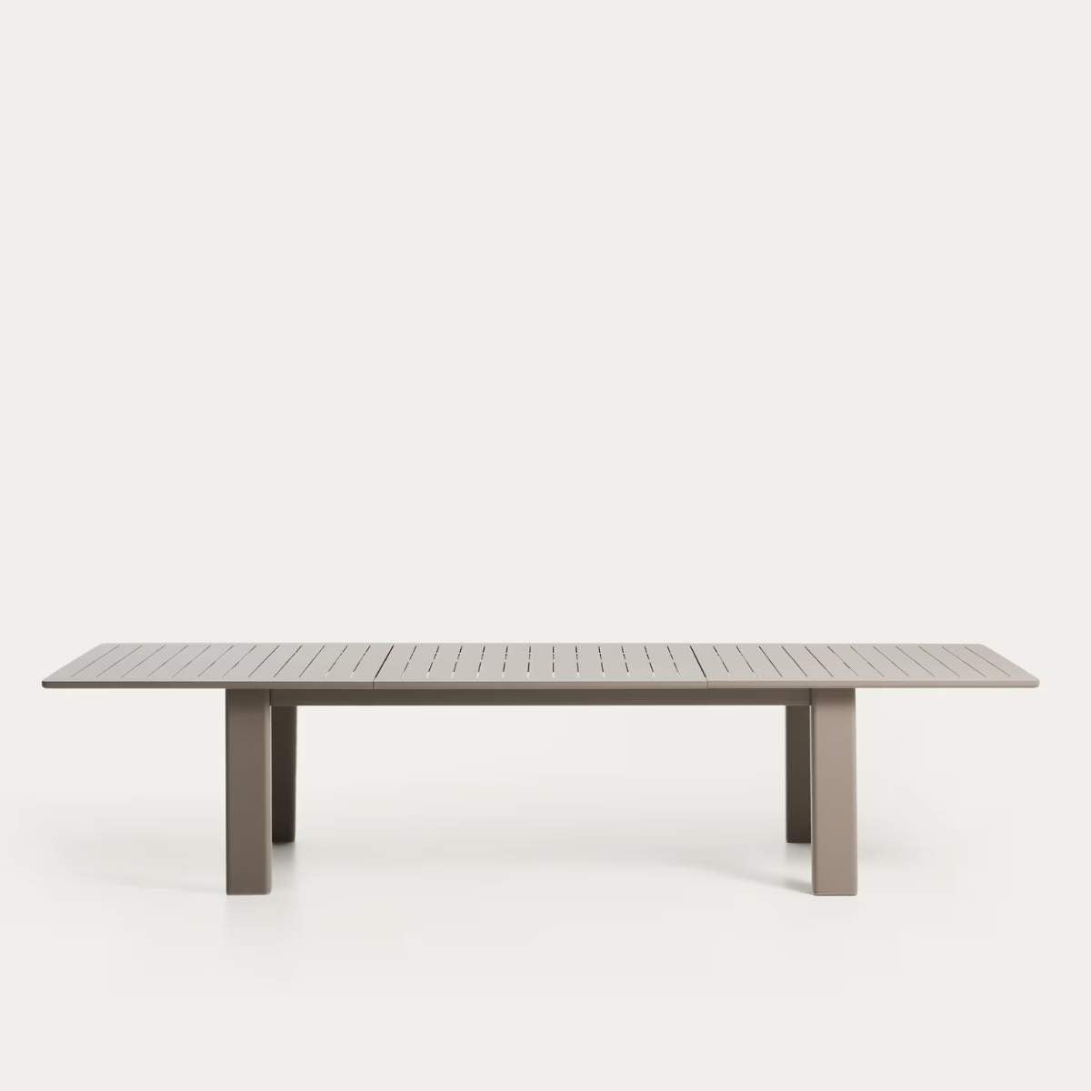 Kave Home Livorno extendable table in taupe aluminium 233(350) x 100 cm