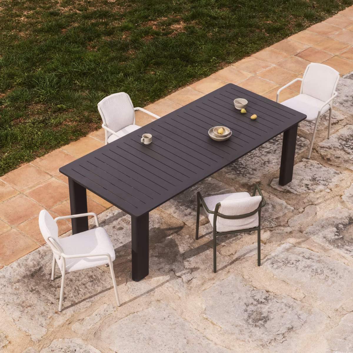Kave Home Livorno extendable table in taupe aluminium 233(350) x 100 cm