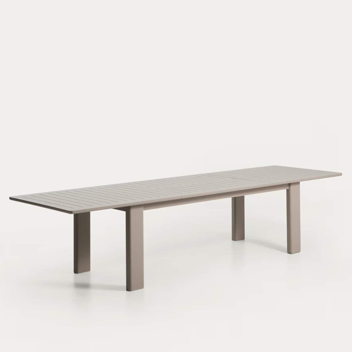 Kave Home Livorno extendable table in taupe aluminium 233(350) x 100 cm