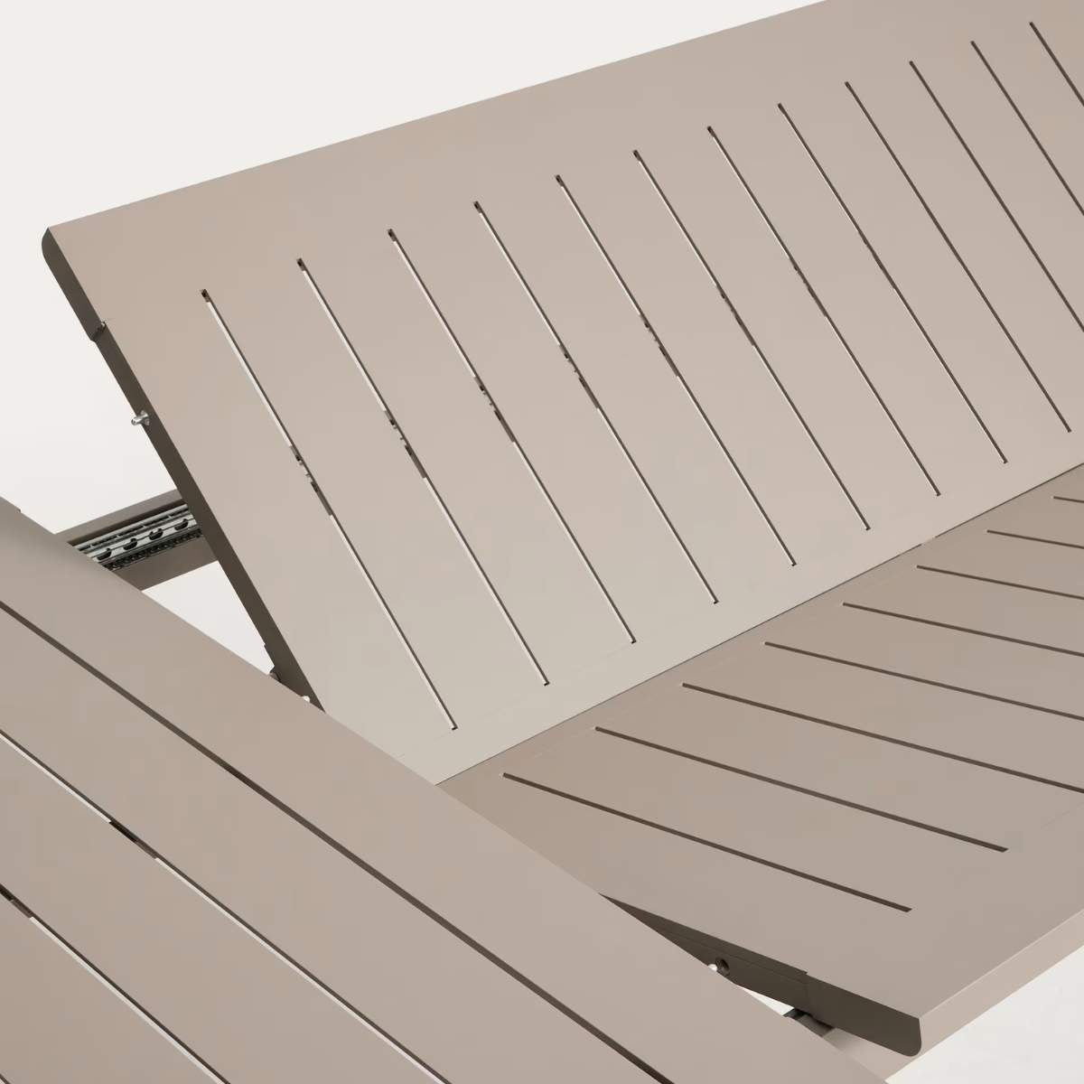 Kave Home Livorno extendable table in taupe aluminium 233(350) x 100 cm