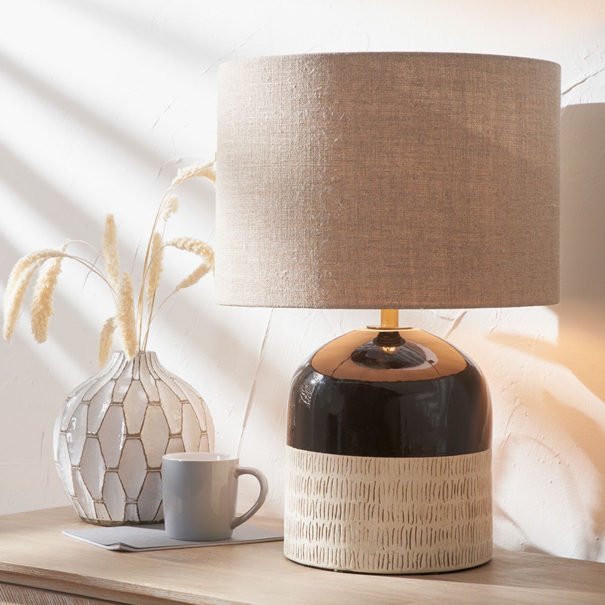 Pacific Lifestyle Lotta Black and Natural Stoneware Table Lamp Base