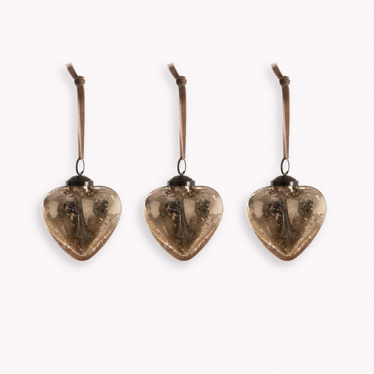 Garden Trading Lovell Crackled Christmas Heart Baubles Set of 3 Truffle - Pack of 5
