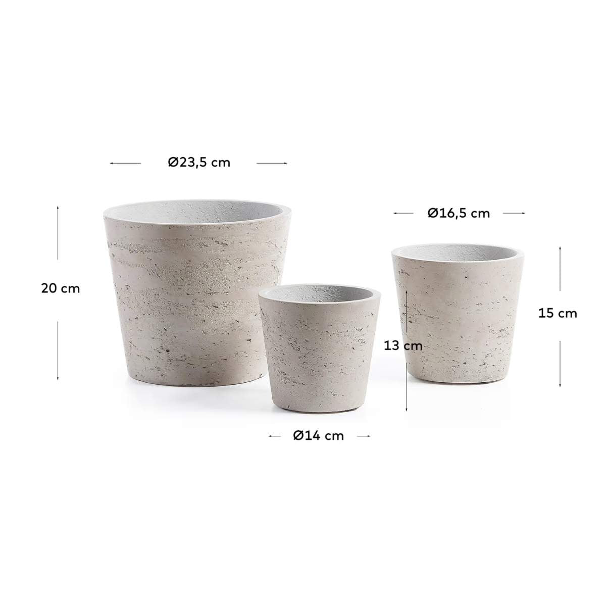 Kave Home Low set of 3 planters grey Ø 23,5 cm / Ø 16,5 cm / Ø 14 cm