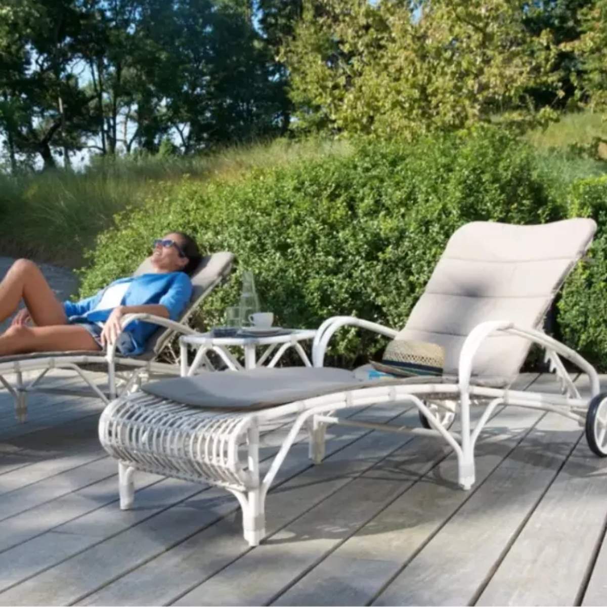 Vincent Shepherd Lucy White Wicker Outdoor Sunbed