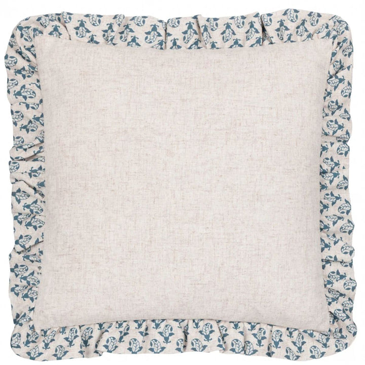 Furn Lulah Block Printed Ruffle Cushion Linen/Blue