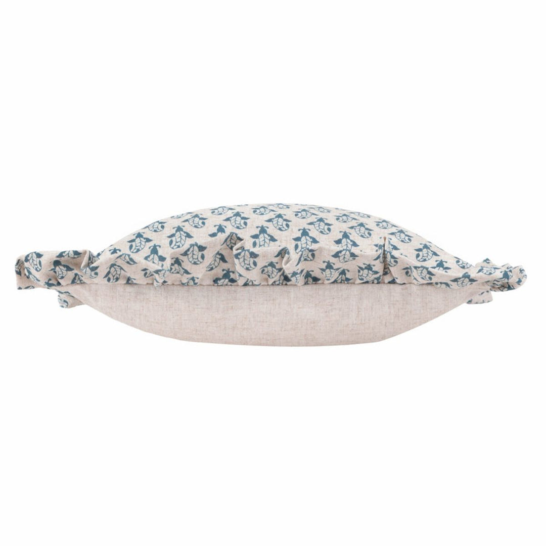 Furn Lulah Block Printed Ruffle Cushion Linen/Blue