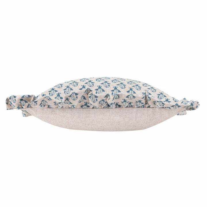 Furn Lulah Block Printed Ruffle Cushion Linen/Blue