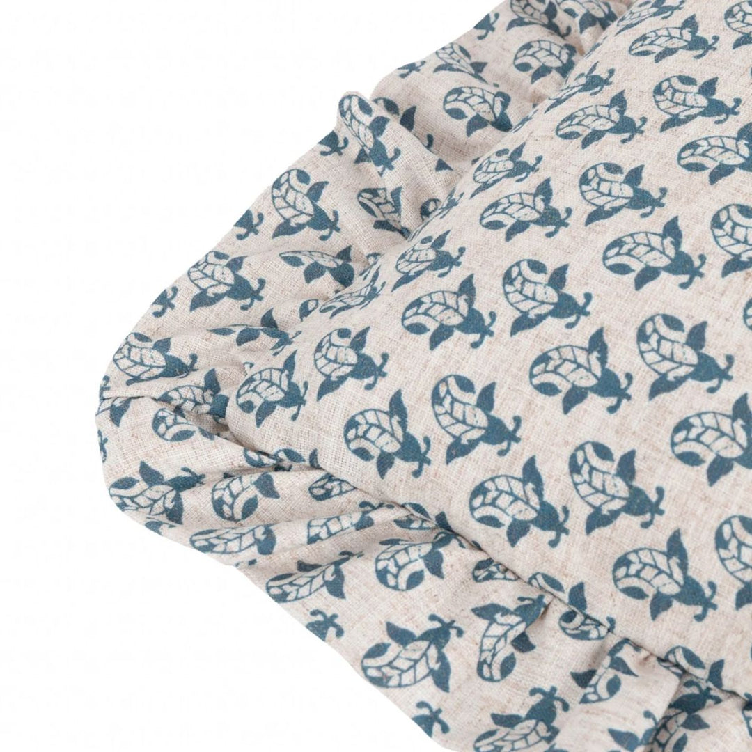 Furn Lulah Block Printed Ruffle Cushion Linen/Blue