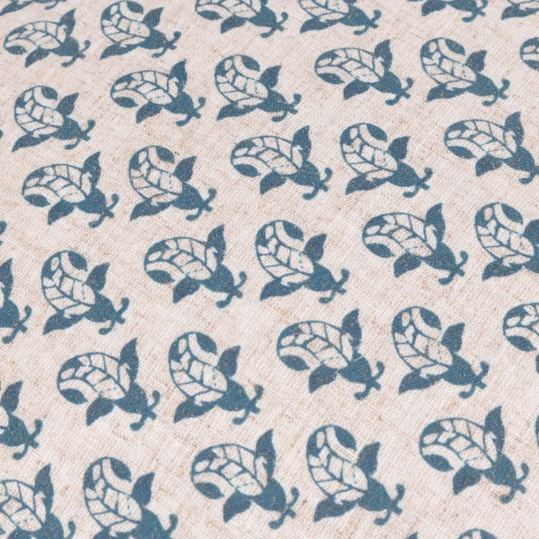 Furn Lulah Block Printed Ruffle Cushion Linen/Blue