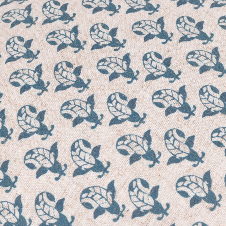 Furn Lulah Block Printed Ruffle Cushion Linen/Blue