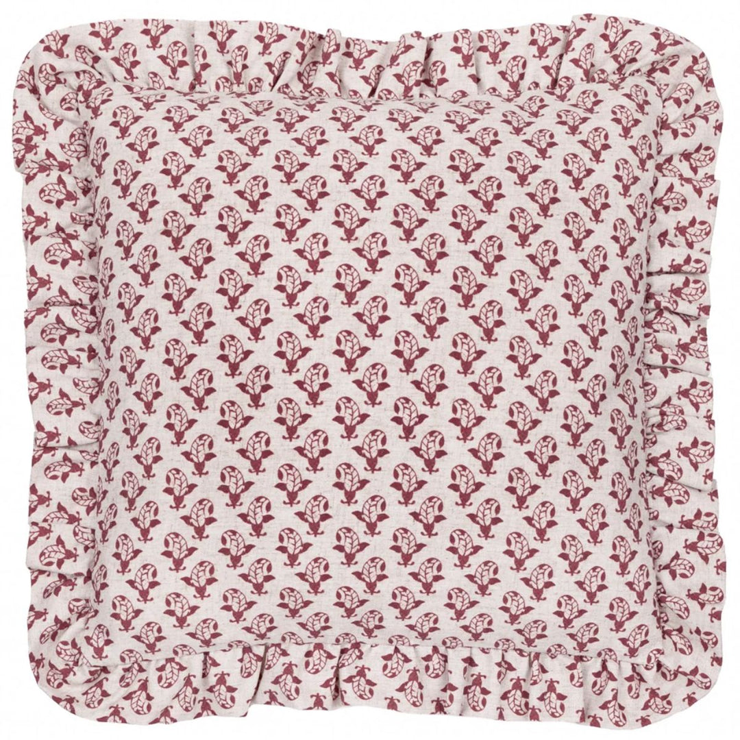 Furn Lulah Block Printed Ruffle Cushion Linen/Red