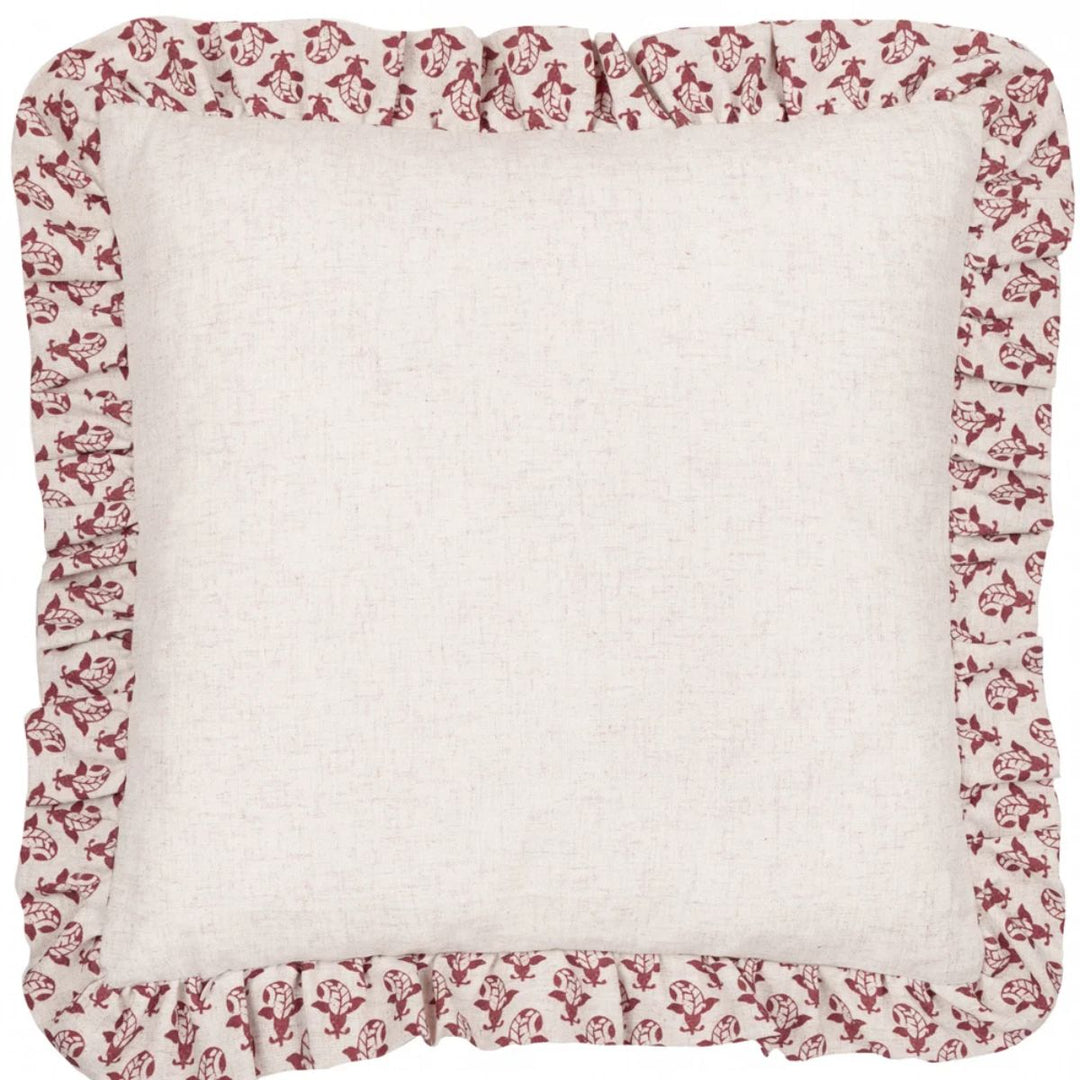 Furn Lulah Block Printed Ruffle Cushion Linen/Red