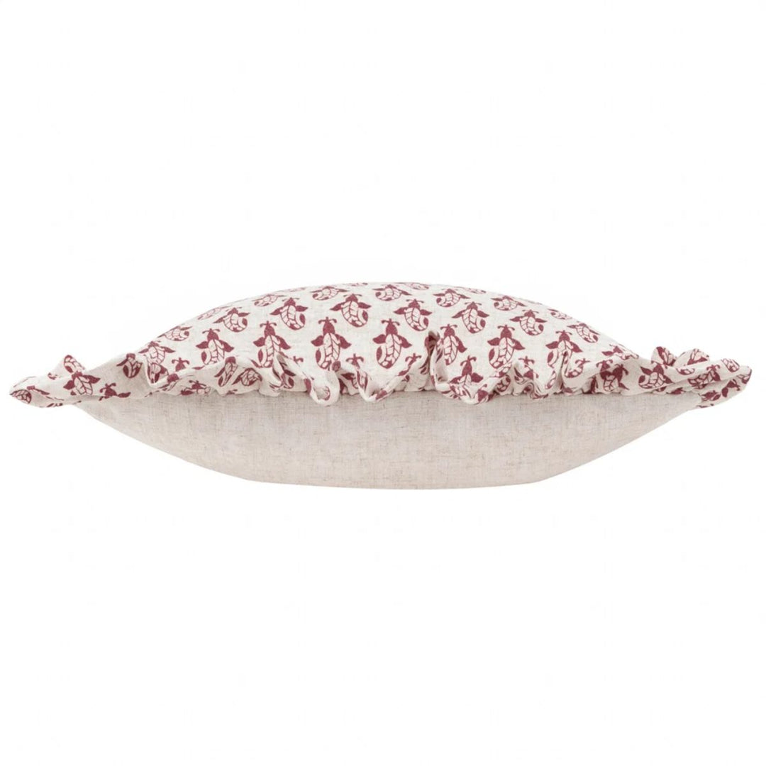 Furn Lulah Block Printed Ruffle Cushion Linen/Red