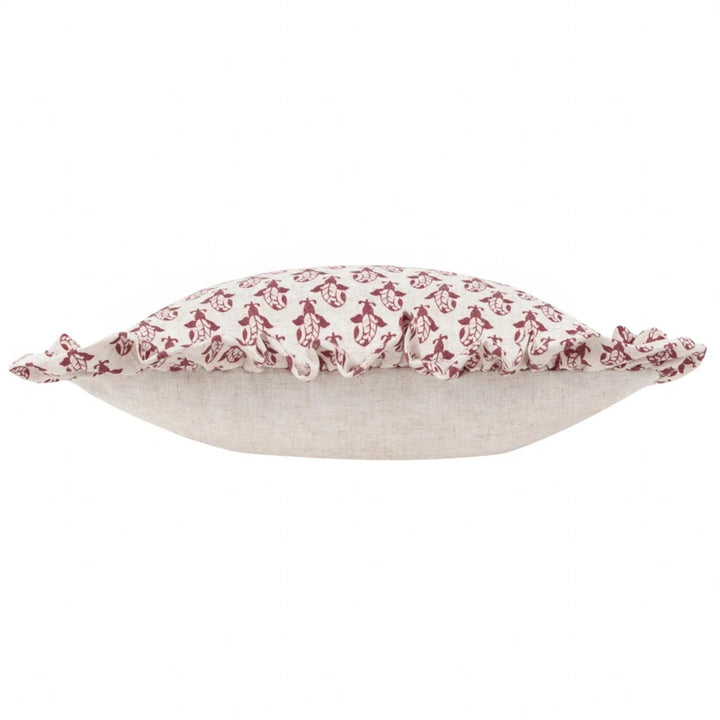 Furn Lulah Block Printed Ruffle Cushion Linen/Red