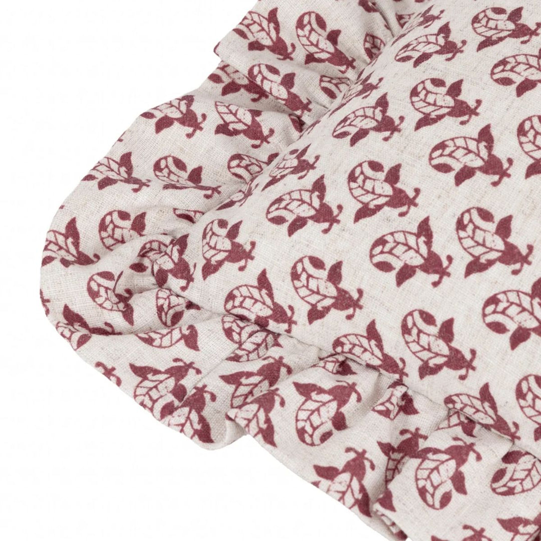 Furn Lulah Block Printed Ruffle Cushion Linen/Red