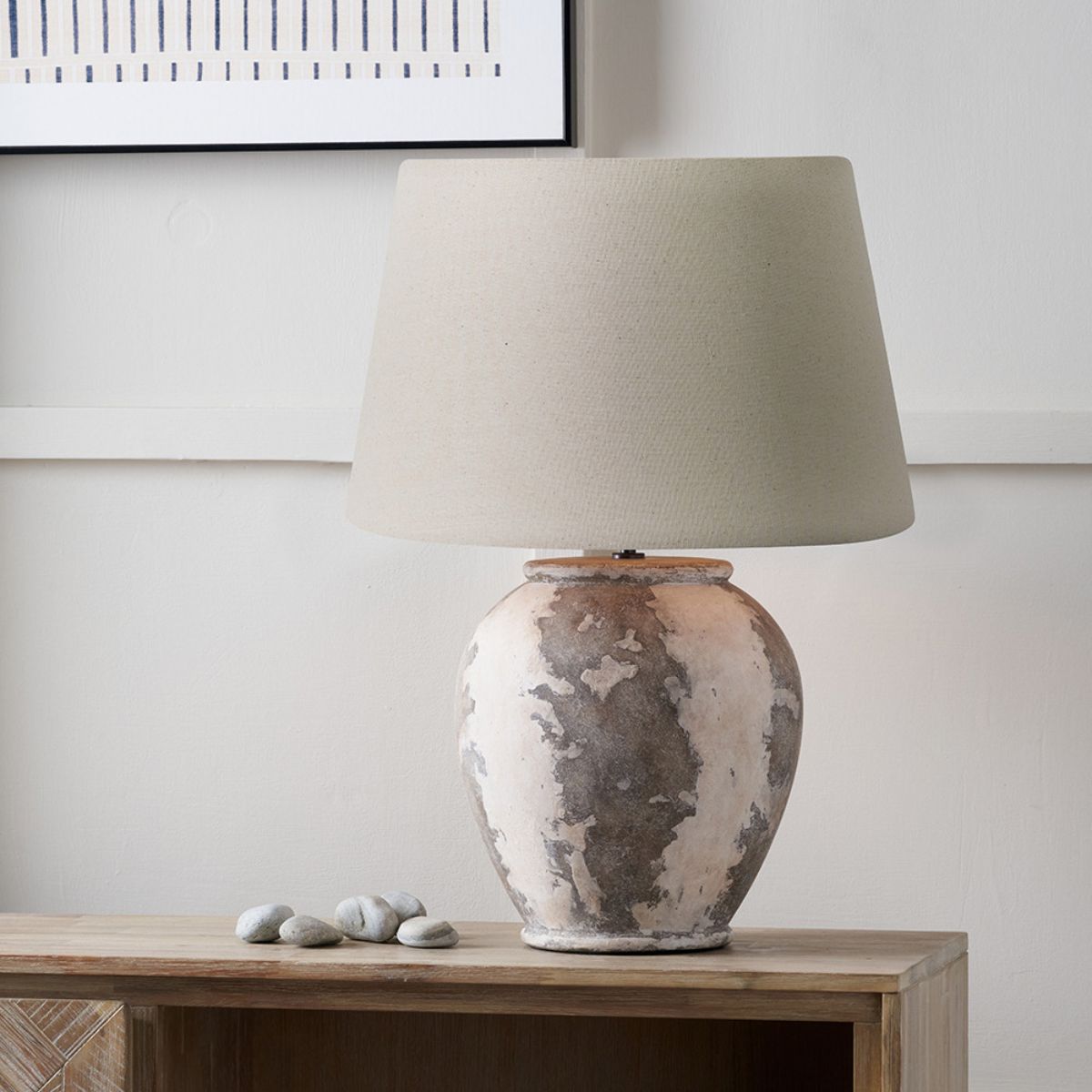 Pacific Lifestyle Lulia Antique Finish Stoneware Urn Table Lamp Base with Coast 45cm Cream Calico Tapered Lampshade
