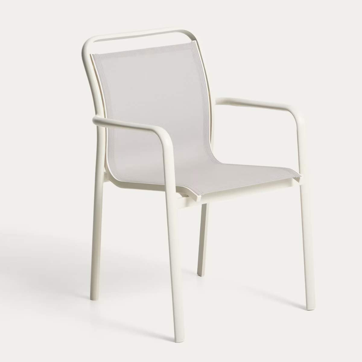 Kave Home Luri stackable chair in ecru aluminium and beige texteline