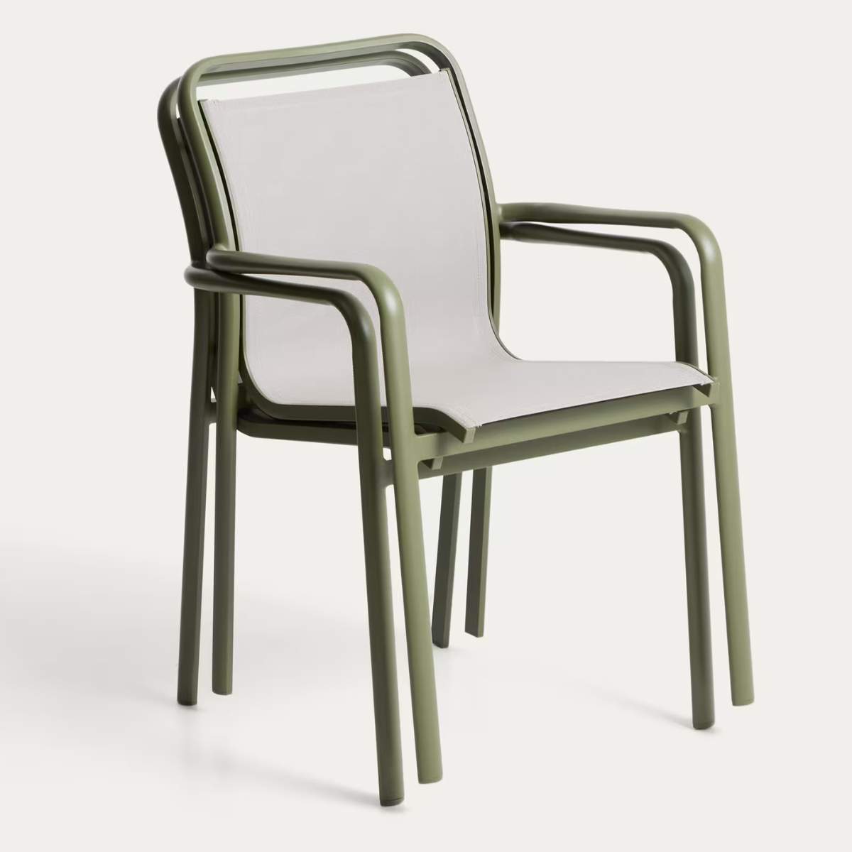 Kave Home Luri stackable chair in ecru aluminium and beige texteline