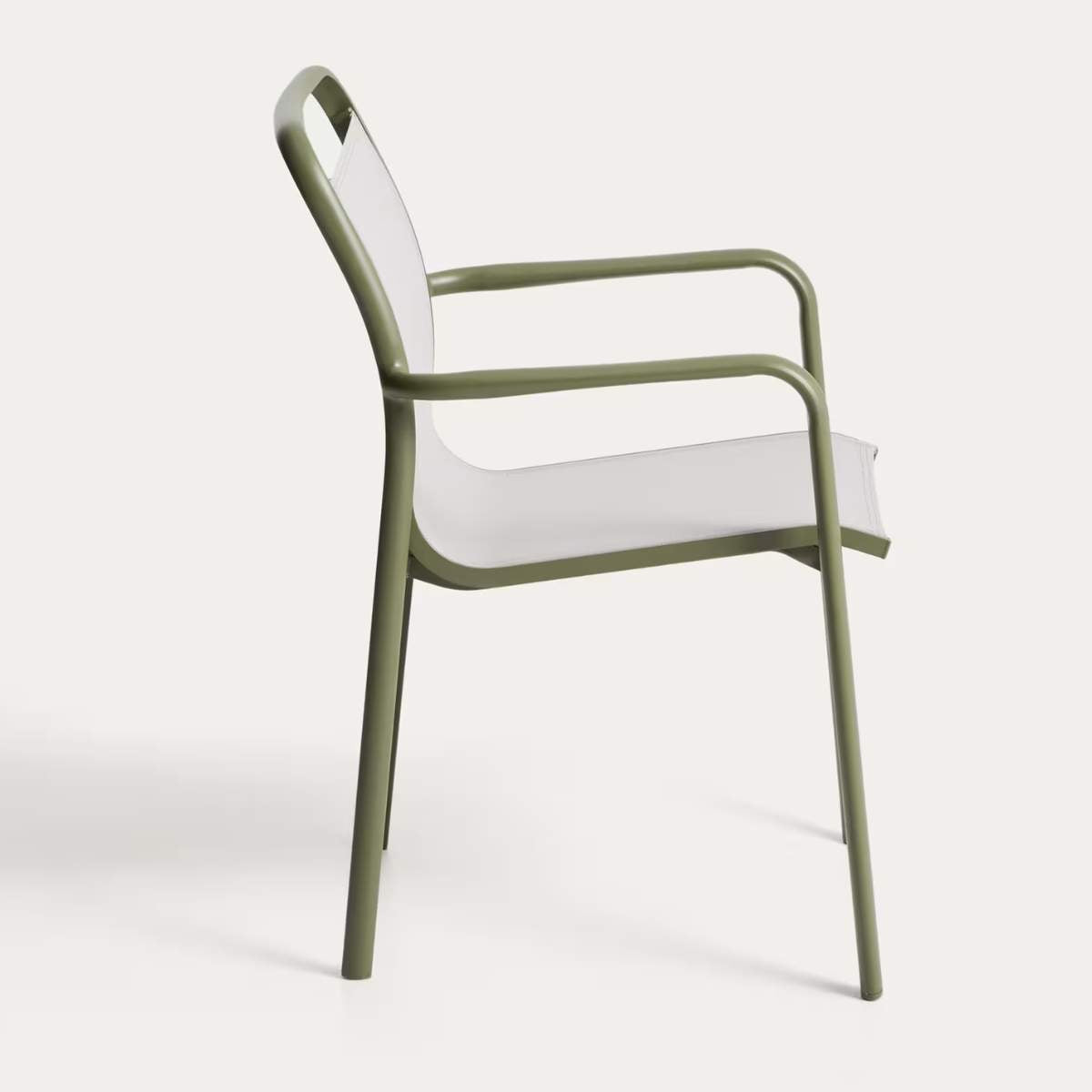 Kave Home Luri stackable chair in ecru aluminium and beige texteline
