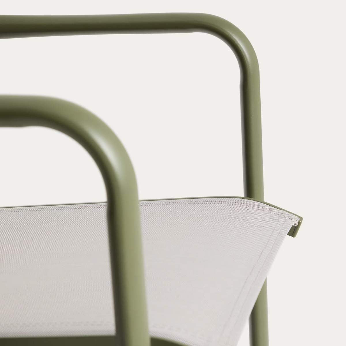 Kave Home Luri stackable chair in ecru aluminium and beige texteline